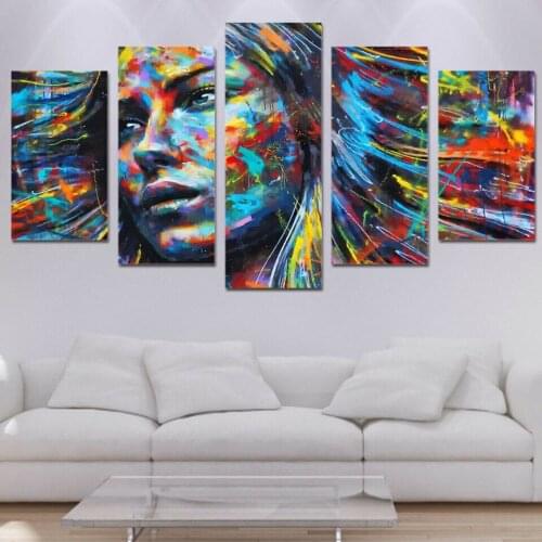 No Framed Psychedelic Graffiti Woman 5 Pcs Canvas Picture Print Wall Art Canvas Painting Wall Decor for Living Room