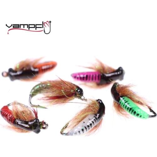 Vampfly 6PCS #6 Colorful Caddis Pupa Nymph UV Beadhead Insect Lures Trout Pike Bass Fly Fishing Lure Ice Fishing Hook Baits