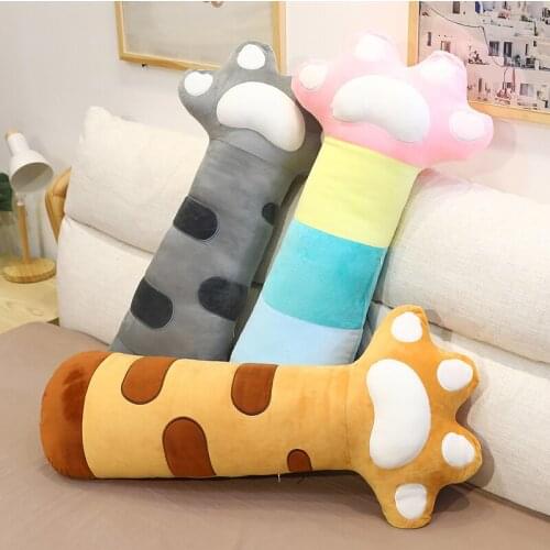 85cm Cute Cat Paw Shaped Plush Pillow Stuffed Soft Plush Long Colorful Sleep Pillow Cushion Bed Decor Toys for Kids Girls Gift