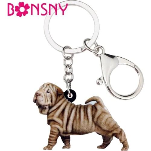 Bonsny Statement Acrylic Standing Shar Pei Dog Key Chains Keychain Rings Animal Jewelry For Women Girls Handbag Charms Gift Bulk