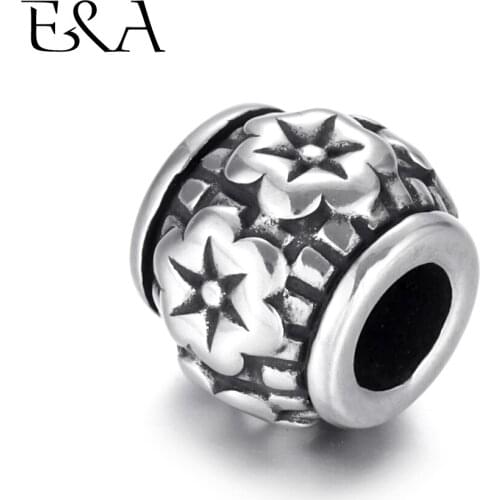 Stainless Steel Beads Barrel with Flower 5mm Hole Metal European Bead DIY Accessories Jewelry Findings Bracelet Making Supplies