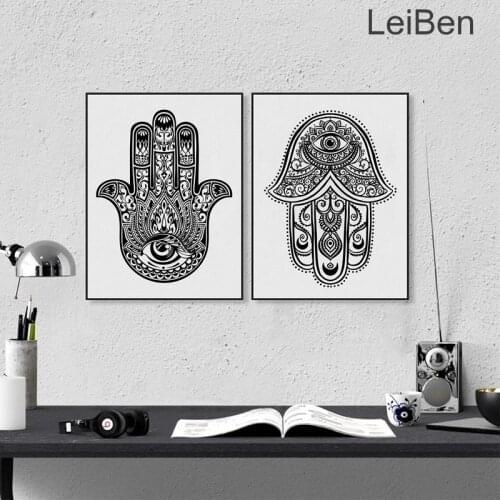 Black and White Amulet Canvas Painting Nordic Art Picture On The Wall Modern Hamsa Hand Posters and Prints Bedroom Decoration