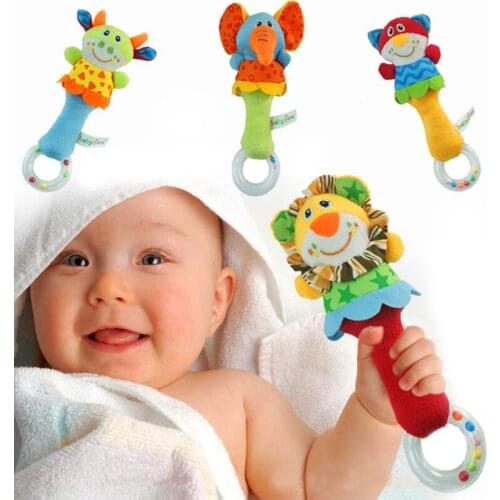 Newborn Toddler For Children Funny Hand Stick Baby Plush Animal Rattle Teething Baby Toys Shake Hand Development Teethers Toy
