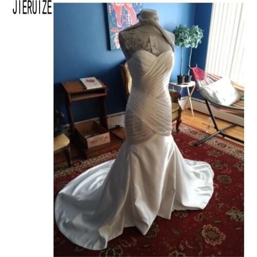 JIERUIZE Elegant Mermaid Wedding Dresses Sheer O Neck Illusion Back With Pleat Wedding Gowns Vestidos De Novia Bridal Gowns