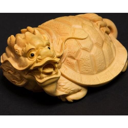 Chinese Dragon Pixiu Wealth Wood Animal Feng Shui Boxwood Miniature Home Ornaments Dragon Turtle Animals Wall Collections
