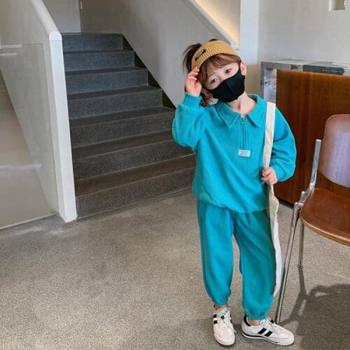 Sets Full Sleeve Turn Down Collar Solid Pullover Regular Cotton New Fashion Comfortable Warm Spring Autumn Unisex Kids