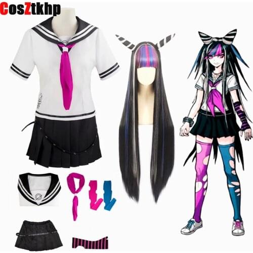 Anime Super Dangan Ronpa 2 Danganronpa Ibuki Mioda Dress Uniform Cosplay Costume Despair Shirt Dress Wig School Girl JK Uniform