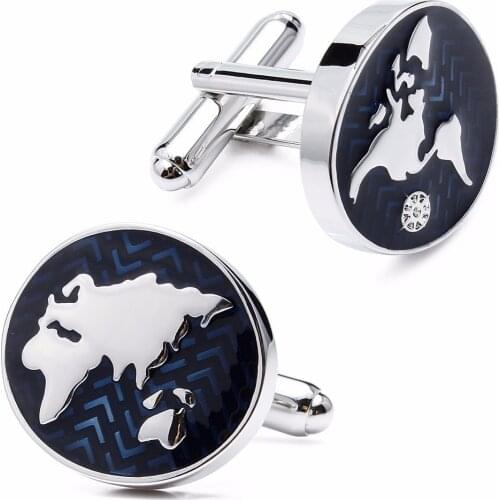 Vintage Mens French Cufflinks Studs Blue World Earth Metal Shirt Business Cuff Links for Mens Jewelry Wedding Men Accessories