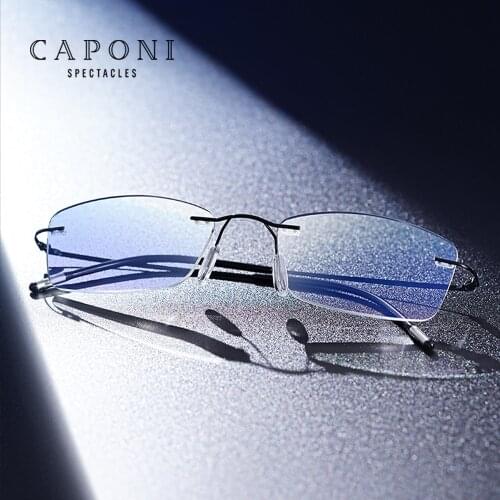 CAPONI Rimless Reading Glasses Men Anti Blue Light Hyperopia Mens Eyeglasses Super Light Weight Clear Optical Glasses LH18025