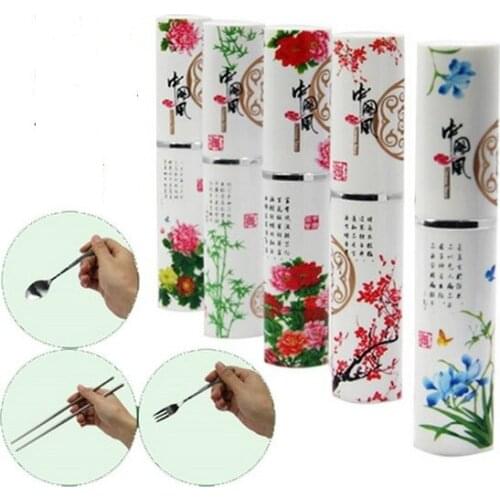 1SET China Wind Creative Tableware Stainless Steel Three Piece Set Cutlery Fork Spoon Folding Chopsticks Flatware Set KV 086