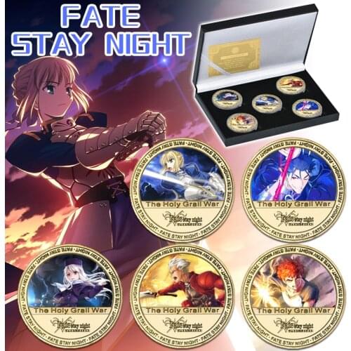 Japan Anime Fate/Stay Night Gold Commemorative Coins Set with Display Hoder Cartoon Challenge Coin Collectible Gifts for Kids