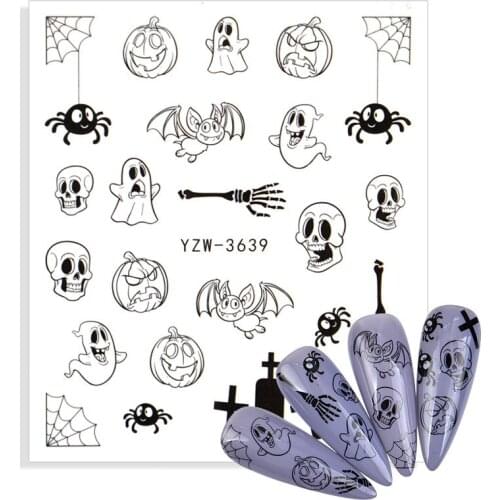 1pcs Nail Art Stickers Halloween Decals Ghost Skull Mummy Witch Horror Sliders Wraps Manicure Summer Nail Art Decorations
