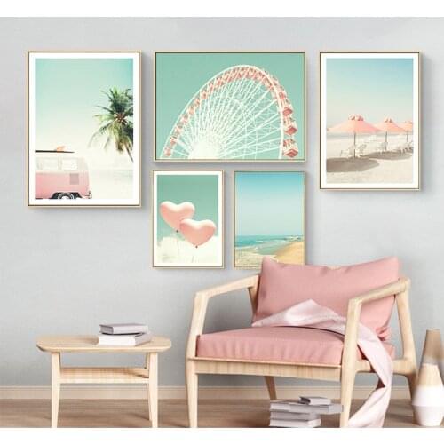 Pink scenery canvas painting wedding bedroom wall picture home decor honeymoon scenery art posters HD2794