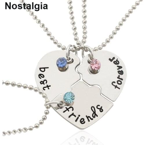 Nostalgia Best Friends Forever Pendant Heart Shaped Best Friend Friendship Beaded Necklaces For Women Men Crystal Jewelry
