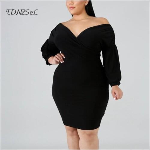 Autumn Elegant Plus Size Women Long-sleeve Dress Black Tight Elastic Sexy Mini Dress Fashion Club Party Designer Spring Custom
