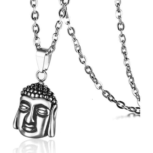 Punk Retro Stainless Steel Buddha Sakyamuni Pendant Necklaces for Men Buddhism Jewelry Drop Shipping