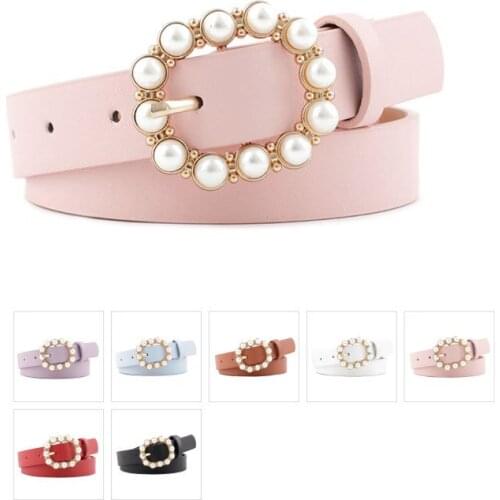 Women Pearls Gold Ring Buckle Belt Vintage Female Waist Belt for Women Dress Jeans Luxury Strap Fashion Accessories