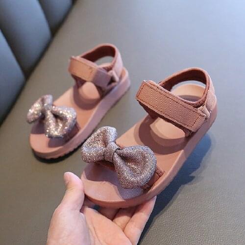 Baby Girls Sandals Glitter Bow Sweet Soft Childrens Beach Shoes Kids Summer Leather Sandals Princess Fashion Girl Shoes Quality