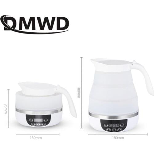 DMWD 110V-220V Folding Electric Kettle Silicone Foldable Portable Travel Camp Mini Hot Water Heating Boiler Tea Pot Heater 1L