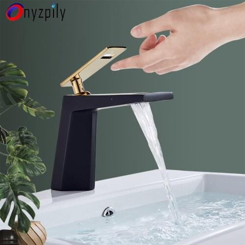 Onyzpily Black White Basin Faucet Sink Faucet With 6 Inch Cover Gold Faucet Deck Mounted Hot and Cold Water Mix Faucets Tap