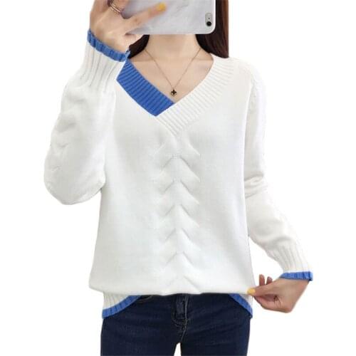 Sweater Women Loose Stitching Color Long Sleeve Sweaters Autumn Winter Korean Soft Elastic Warmth Knitted Sweater Feminina LD703