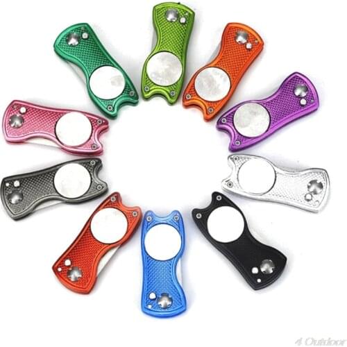 Stainless Steel Folding Golf Divot Repair Fork with Magnetic Button Pitch Groove Remover Cleaner Switchblade Pitchfork N25 20