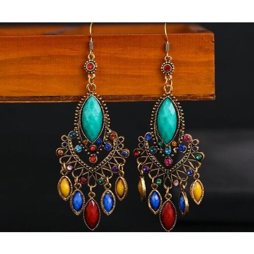 New Bohemia Vintage Water Drop Tassel Earrings for Women Unique Personality Hollow Geometric Rhinestone Alloy Earrings Jewelry
