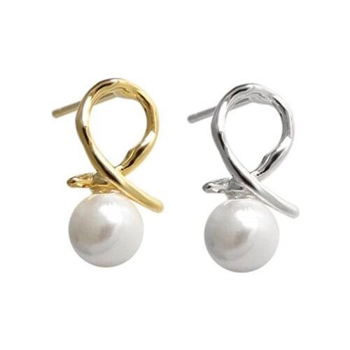 S925 925 Sterling Silver Bowknot Pearl Earrings Fashionable Simple Stud Earrings Cross Jewelry