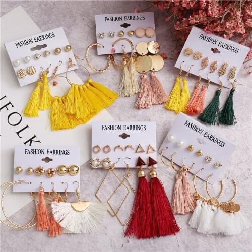 IF YOU Fashion Mixed Shell Heart Crystal Tassel Earrings Set Boho Female Dangle Earrings for Women Pendientes Brincos 2019 New