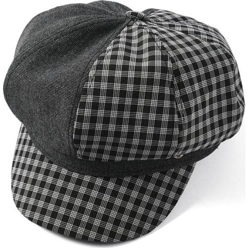 Women Lattice Patchwork Berets Hat 2019 New Fashion Casual Plaid Octagonal Hat Female Flat Top Visor Caps Gift