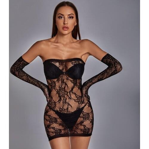 Plus Size Women Lingere Sexy Mesh See-through Babydoll Temptation Jacquard Wrapped Skirt Bodysuit Oversleeve Flirting Underwear