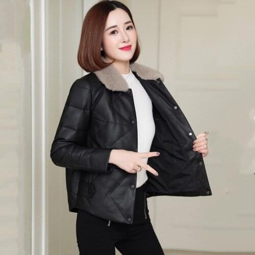 KMETRAM Winter Jacket Women Faux Fur Collar Parka Women Coat Female PU Leather Jacket Korean Jackets Plus Size Manteau Femme MY