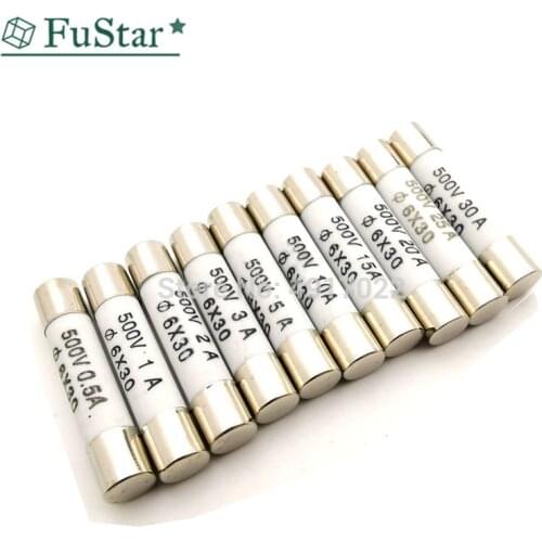 10Pcs 6*30 High Pressure smelt To break Fuse 6x30mm Fuse 500V 0.5A 1A 2A 3A 4A 5A 6A 8A 10A 13A 15A 16A 20A 25A 30A RO58 6x30 mm