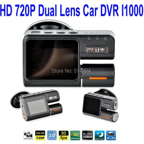 2015 New High Quality HD 720P Dual Lens Car DVR I1000 Video Recorders 140 degree ultra wide angle lens Car Camera