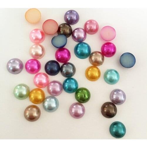 300pcs resin shiny 8mm round bead Flatback stone applique DIY Wedding scrapbook half beads ornament craft SB02*3