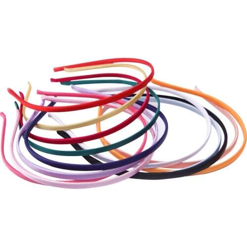 5pcs 5mm Fashion Girls candy color Satin Fabric Covered Ribbon Stainless Steel Headbands