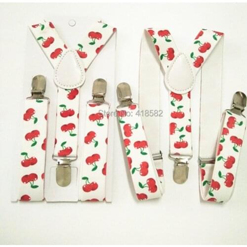 BD015-S Red cherry print suspender for baby elastic adjustable 3 clips-on suspender for boys and girls free shipping