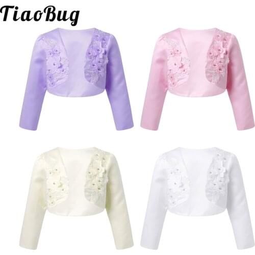 Kids Girls Embroidered 3D Flowers Long Sleeve Bolero Coat Shrug Flower Girl Dresses Wrap Cardigan Pageant Wedding Party Jackets