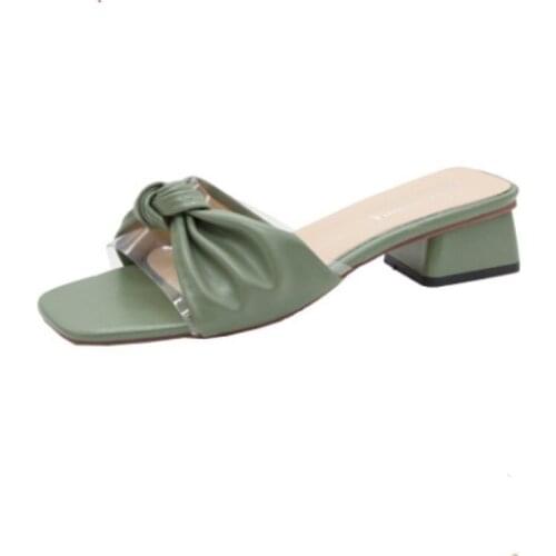 Thick-heeled sandals and slippers women wear fashion bows lazy Korean style wild womens half slippers