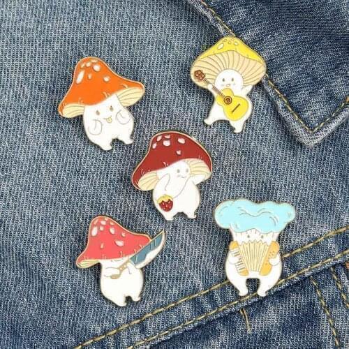 Cute Animal Mushroom Brooch Bag Clothes Portfolio Lapel Enamel Pin Badges Cartoon Jewelry Gifts For Student Friends