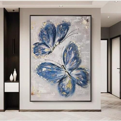 Pure Hand-painted Gold Foil Butterfly Oil Painting Modern Home Living Room Decoration Canvas Wall Picture Gold Art New Design