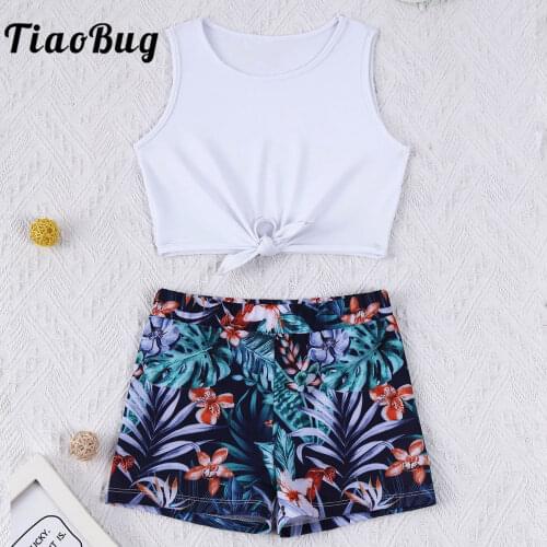 Girls' Kids 2-Piece Active Set Dance Sport Outfits Racer Back Top and Booty Short Gymnastics Dancing Clothes