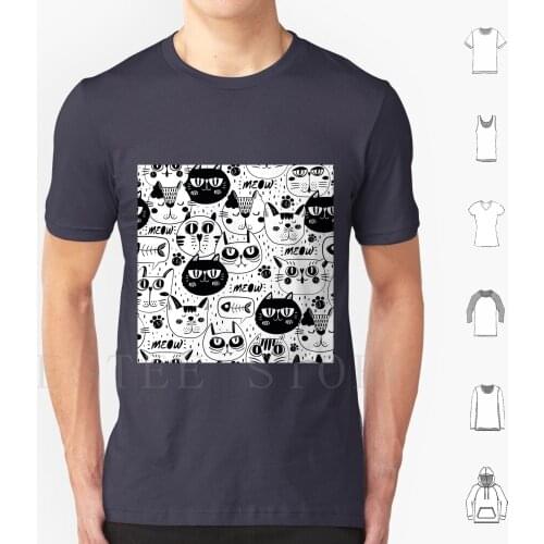 Suspicious Cats T Shirt Print Cotton Cat Kitty Black Cat Pattern Animal Pet Cat Lover Black And White Watercolor Ink Kids