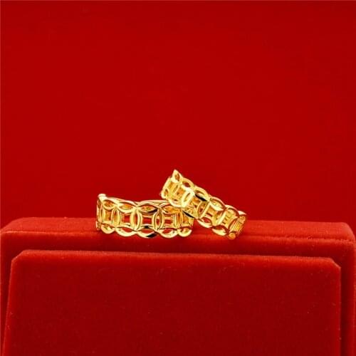 Fashion Yellow Gold Opening Ring Male Female Vintage Hollow Money Coin Rings For Women Men Wedding Jewelry Romantic Couples Ring