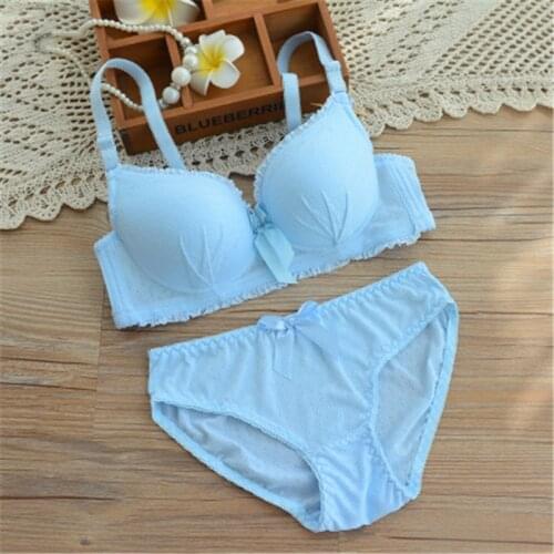 Puberty Cotton Young Girl Bra Set Push Up Wireless Girl Training Bra +Panties Thin Cup Under Girl Lingerie Set Teenage Underwear