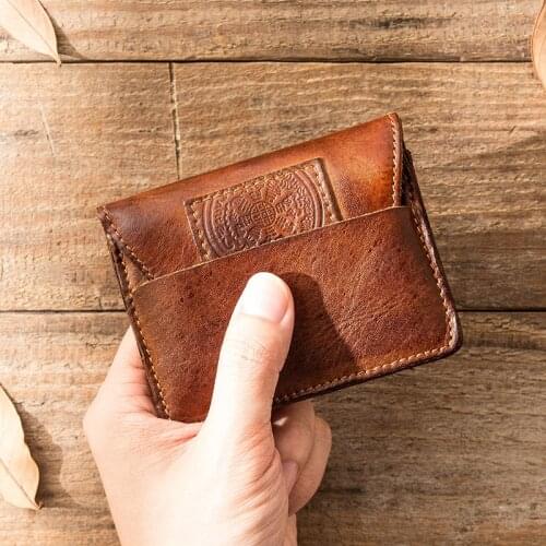 Retro leather drivers license holster, male first layer leather multi-function card holder, handmade pure leather coin purse