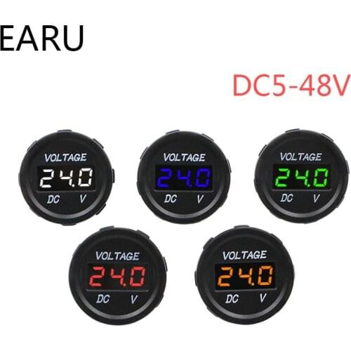 DIY Round Waterproof Car Styling Motorcycle Mini Digital Voltmeter DC5V-48V LED Panel Volt Voltage Meter Tester Monitor Display