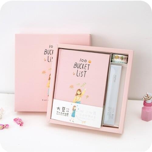Cute Hardcover 100 wishes desire Detailed list Gift box School Kawaii Diary Notebook Libretas Memos Stationery Planner Bujo A5