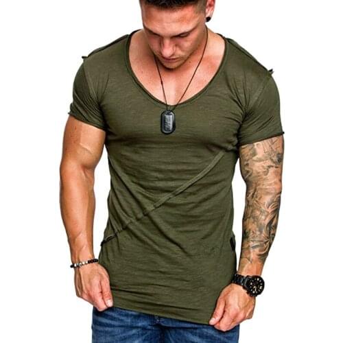 Fashion Short sleeve t-shirt men Splicing Solid color summer mans T-shirts casual v neck t shirt Streetwear
