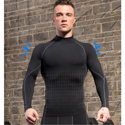Mens High-Neck Fitness Long-Sleeved Pro Sports Running Long-Sleeved T-Shirt Fall Stretch Quick-Drying Stand-Up Collar Sweater